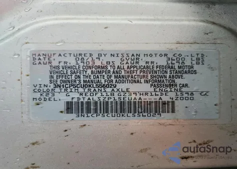 2019 Nissan Kicks S z USA, uszkodzony, nr VIN 3N1CP5CU0KL556029